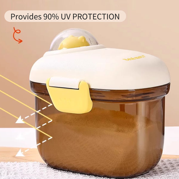 Bebamour Baby Milk Powder Dispenser Cute Dairy Cow Portable Milk Powder Storage Container for Travel Outdoor Activity Airtight Food Snacks Box with Lid, Leveler and Spoon