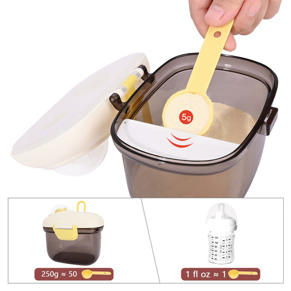Bebamour Baby Milk Powder Dispenser Cute Dairy Cow Portable Milk Powder Storage Container for Travel Outdoor Activity Airtight Food Snacks Box with Lid, Leveler and Spoon