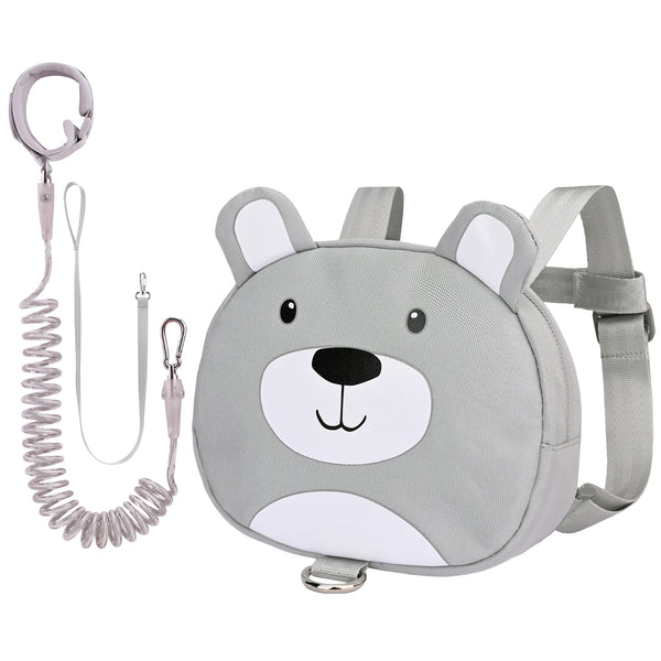Bebamour Animal Toddler Backpack with Safety Reins Mini Bag with Safety Leash for Children Portable Backpack Rucksack with Safety Harness for Boys and Girls, Grey Bear