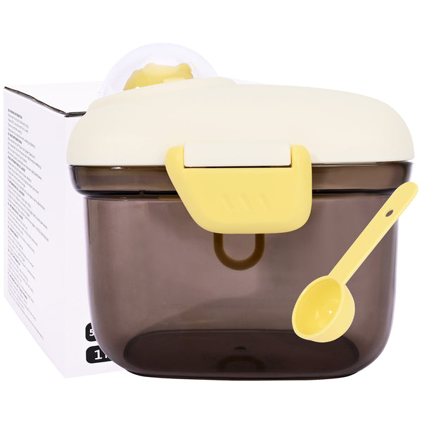 Bebamour Baby Milk Powder Dispenser Cute Dairy Cow Portable Milk Powder Storage Container for Travel Outdoor Activity Airtight Food Snacks Box with Lid, Leveler and Spoon