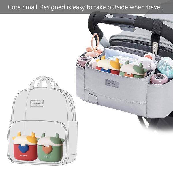 Bebamour Baby Milk Powder Dispenser Cute Dairy Cow Portable Milk Powder Storage Container for Travel Outdoor Activity Airtight Food Snacks Box with Lid, Leveler and Spoon, 450ML