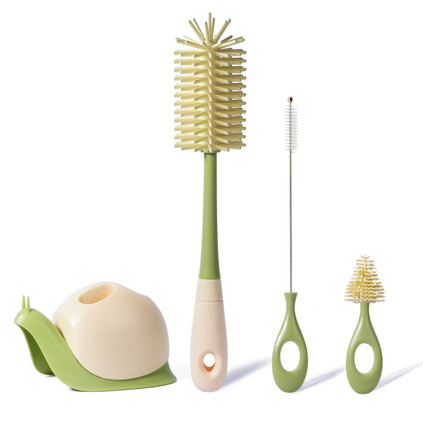 Bebamour Stand Baby Bottle Brushes for Cleaning 4 in 1 Soft Baby Bottle Brush, Teat Brush, Straw Cleaner, Water Storage Tray for Stand Bottle Brushes Cleaner Set