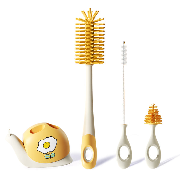 Bebamour Stand Baby Bottle Brushes for Cleaning 4 in 1 Soft Baby Bottle Brush, Teat Brush, Straw Cleaner, Water Storage Tray for Stand Bottle Brushes Cleaner Set