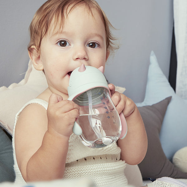 Bebamour Baby Sippy Cup with Straw for Baby and Toddler with Double Handle BPA Free, No Spill Safe Learner Bottle