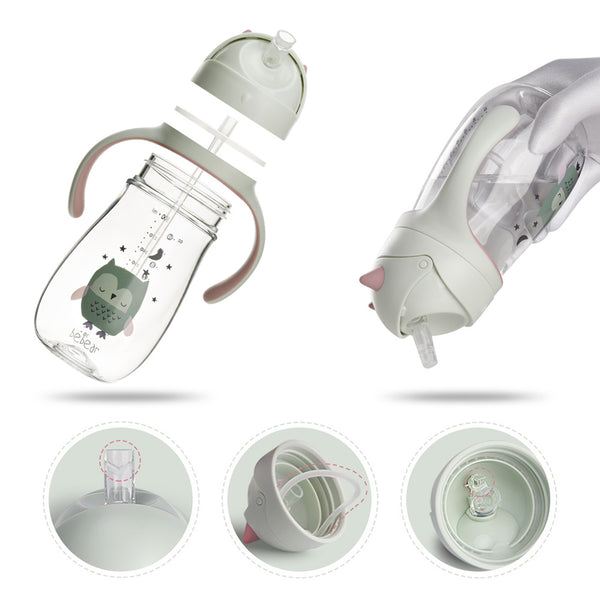 Bebamour Baby Sippy Cup with Straw for Baby and Toddler with Double Handle BPA Free, No Spill Safe Learner Bottle