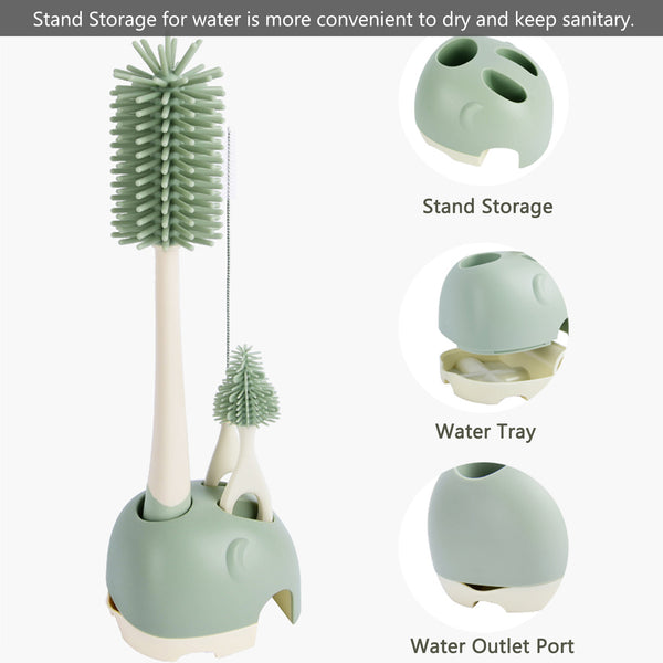Bebamour Stand Baby Bottle Brushes for Cleaning 4 in 1 Soft Baby Bottle Brush, Teat Brush, Straw Cleaner, Water Storage Tray for Stand Bottle Brushes Cleaner Set