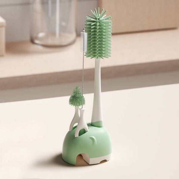 Bebamour Stand Baby Bottle Brushes for Cleaning 4 in 1 Soft Baby Bottle Brush, Teat Brush, Straw Cleaner, Water Storage Tray for Stand Bottle Brushes Cleaner Set