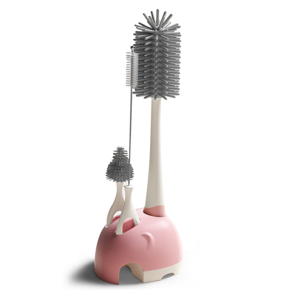 Bebamour Stand Baby Bottle Brushes for Cleaning 4 in 1 Soft Baby Bottle Brush, Teat Brush, Straw Cleaner, Water Storage Tray for Stand Bottle Brushes Cleaner Set