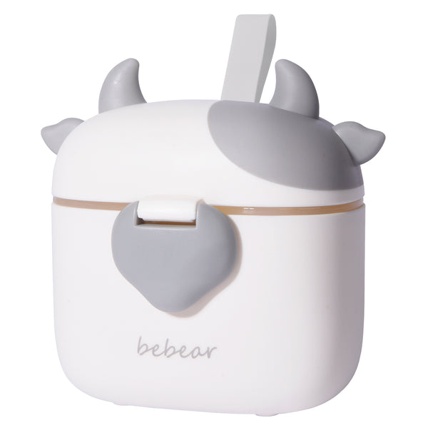 Bebamour Baby Milk Powder Dispenser Cute Dairy Cow Portable Milk Powder Storage Container for Travel Outdoor Activity Airtight Food Snacks Box with Lid, Leveler and Spoon, 450ML