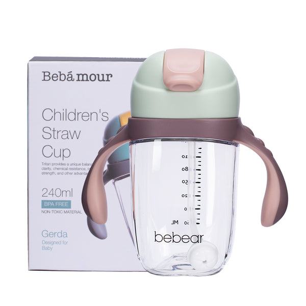 Bebamour Sippy Cup for Baby 6-12 Months Spill-Proof Sippy Cup with Straw for Kids Water Bottle with Soft Silicon Spout Cup for Toddlers, BPA Free, 240ML&300ML