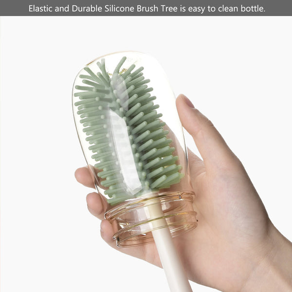 Bebamour Stand Baby Bottle Brushes for Cleaning 4 in 1 Soft Baby Bottle Brush, Teat Brush, Straw Cleaner, Water Storage Tray for Stand Bottle Brushes Cleaner Set