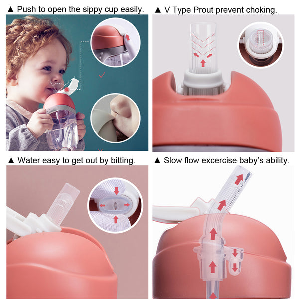 Bebamour Sippy Cup for Baby 6-12 Months Spill-Proof Sippy Cup with Straw for Kids Water Bottle with Soft Silicon Spout Cup for Toddlers, BPA Free, 240ML&300ML