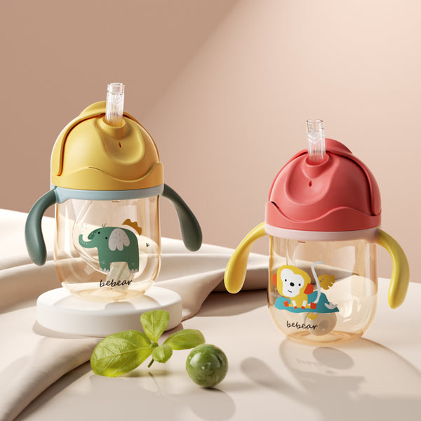Bebamour Sippy Cup for Baby 6-12 Months Spill-Proof Sippy Cup with Straw for Kids Water Bottle with Soft Silicon Spout Cup for Toddlers, BPA Free, 240ML&300ML