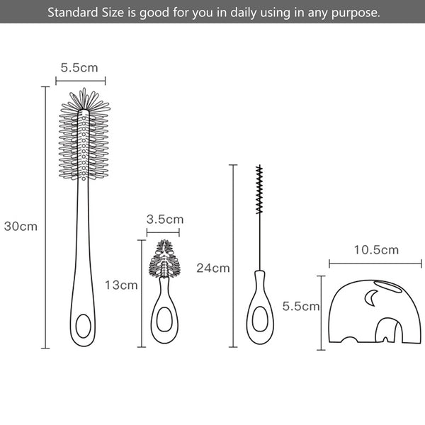 Bebamour Stand Baby Bottle Brushes for Cleaning 4 in 1 Soft Baby Bottle Brush, Teat Brush, Straw Cleaner, Water Storage Tray for Stand Bottle Brushes Cleaner Set