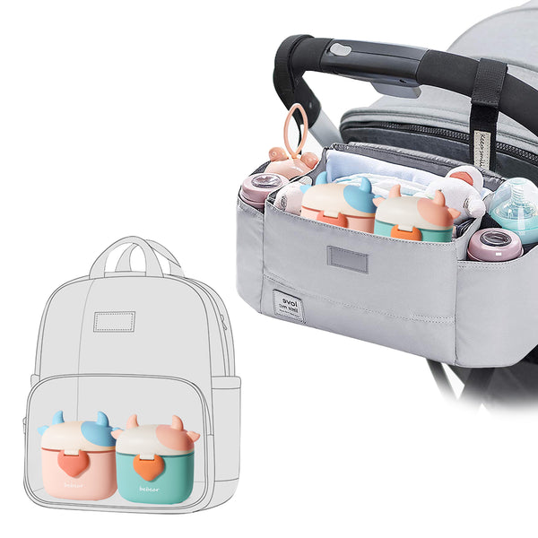 Bebamour Baby Milk Powder Dispenser Cute Dairy Cow Portable Milk Powder Storage Container for Travel Outdoor Activity Airtight Food Snacks Box with Lid, Leveler and Spoon, 450ML