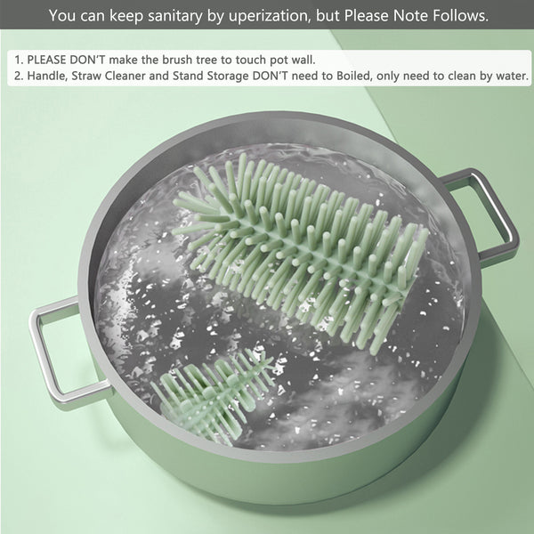 Bebamour Stand Baby Bottle Brushes for Cleaning 4 in 1 Soft Baby Bottle Brush, Teat Brush, Straw Cleaner, Water Storage Tray for Stand Bottle Brushes Cleaner Set