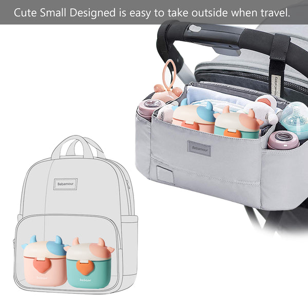 Bebamour Baby Milk Powder Dispenser Cute Dairy Cow Portable Milk Powder Storage Container for Travel Outdoor Activity Airtight Food Snacks Box with Lid, Leveler and Spoon, 450ML