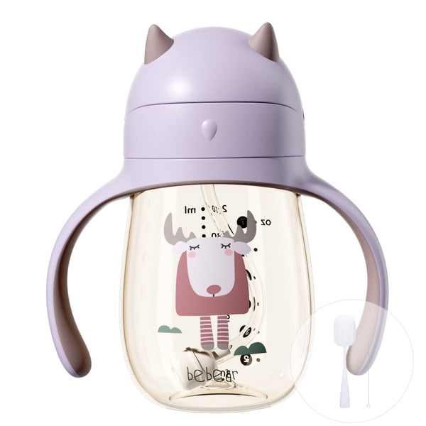 Bebamour Baby Sippy Cup with Straw for Baby and Toddler with Double Handle BPA Free, No Spill Safe Learner Bottle