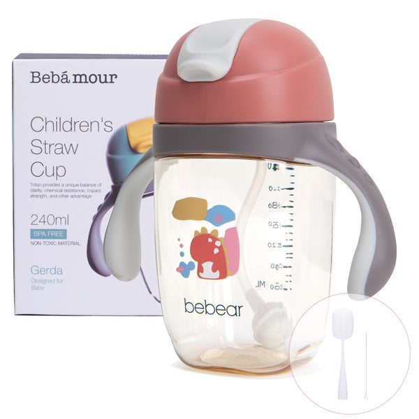 Bebamour Sippy Cup for Baby 6-12 Months Spill-Proof Sippy Cup with Straw for Kids Water Bottle with Soft Silicon Spout Cup for Toddlers, BPA Free, 240ML&300ML