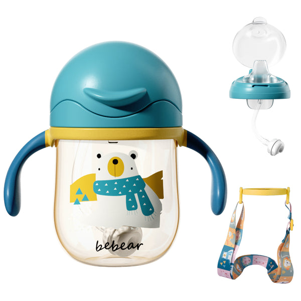 Bebamour Baby Sippy Cup with Straw for Baby and Toddler with Double Handle BPA Free, No Spill Safe Learner Bottle
