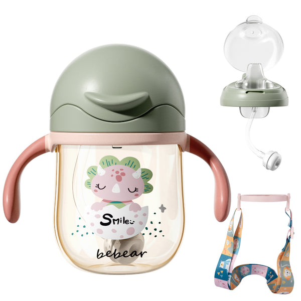 Bebamour Baby Sippy Cup with Straw for Baby and Toddler with Double Handle BPA Free, No Spill Safe Learner Bottle
