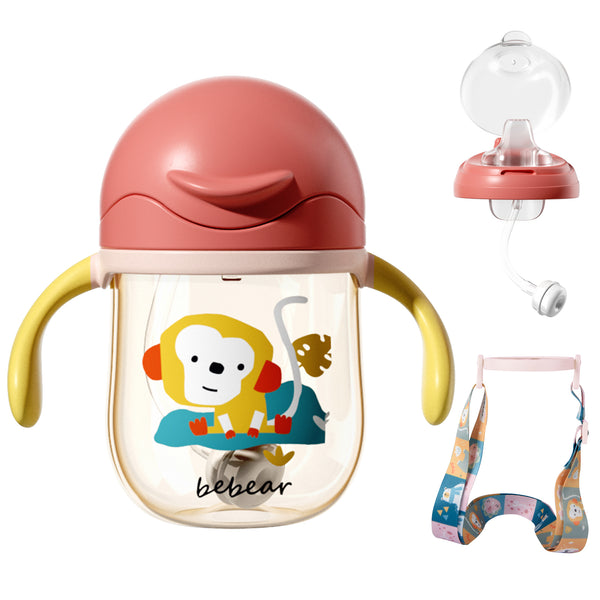 Bebamour Baby Sippy Cup with Straw for Baby and Toddler with Double Handle BPA Free, No Spill Safe Learner Bottle