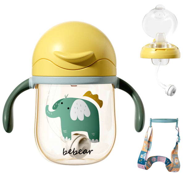 Bebamour Baby Sippy Cup with Straw for Baby and Toddler with Double Handle BPA Free, No Spill Safe Learner Bottle
