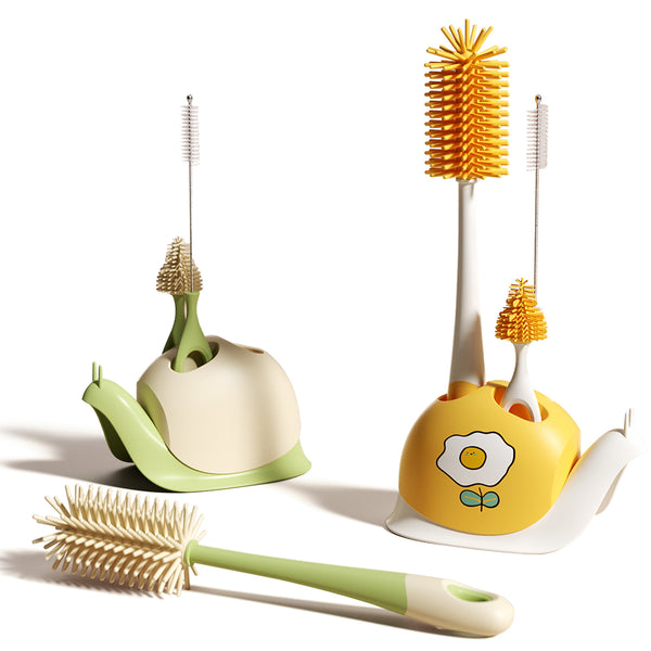 Bebamour Stand Baby Bottle Brushes for Cleaning 4 in 1 Soft Baby Bottle Brush, Teat Brush, Straw Cleaner, Water Storage Tray for Stand Bottle Brushes Cleaner Set