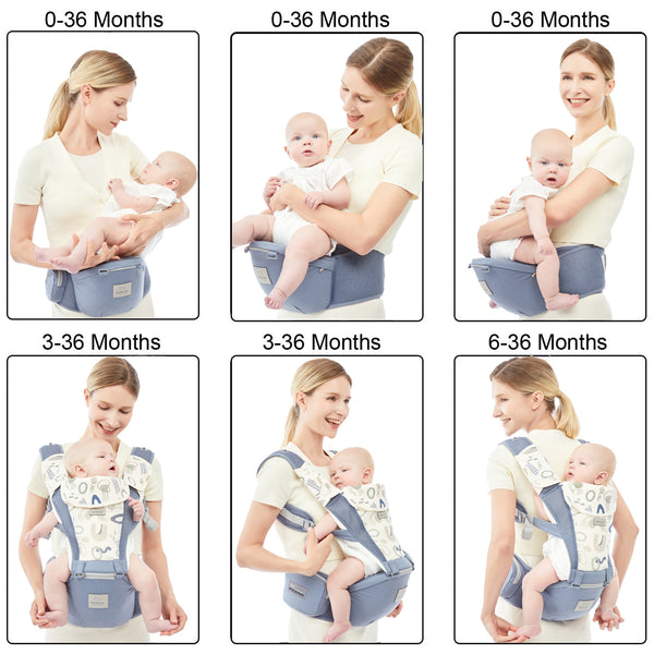 Bebamour Baby Carrier Front and Back Carry Baby Newborns to Toddler Baby Hip Carrier with 3 Pieces Teething Pads