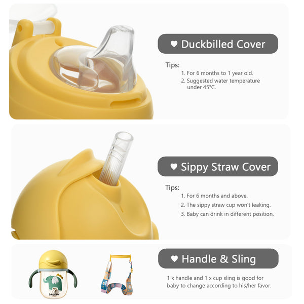 Bebamour Sippy Cup for Baby 6-12 Months Spill-Proof Sippy Cup with Straw for Kids Water Bottle with Soft Silicon Spout Cup for Toddlers, BPA Free, 240ML&300ML