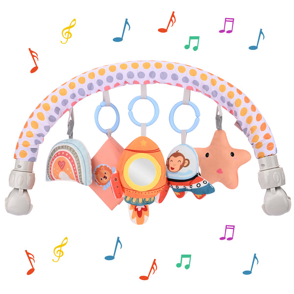Bebamour Baby Pram Toys 0-36 Months Baby Travel Arch Stroller Toy for Infant Toddlers Sensory Hanging Crib Toys for Car Seat Pushchair Pram Activity Toy for Indoor and Outdoor, Space