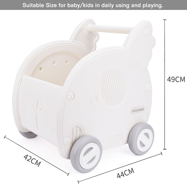 Bebamour Baby Shopping Cart, Push and Pull Baby Stroller, 2-in-1 Toddler Learning Walker Toy Storage Chest, Shopping Cart and Doll Stroller, White Cart