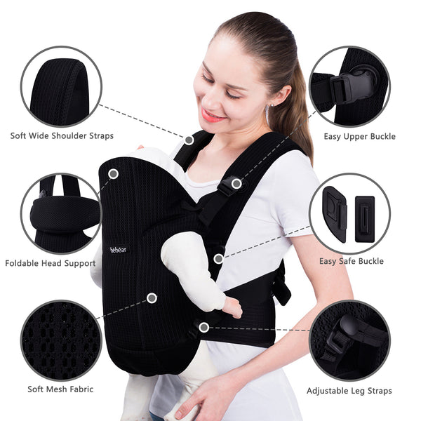 Bebamour Baby Carrier Front and Back Baby Carrier with 2 Shoulder Bibs