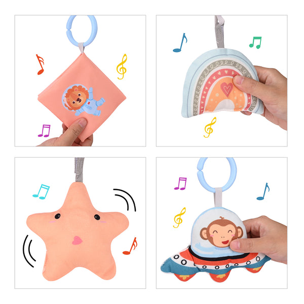 Bebamour Baby Pram Toys 0-36 Months Baby Travel Arch Stroller Toy for Infant Toddlers Sensory Hanging Crib Toys for Car Seat Pushchair Pram Activity Toy for Indoor and Outdoor, Space