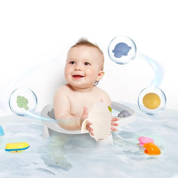 Bebamour Baby Bath Seat 6 Months Plus Folding Stand Baby Bath Tub with Strong Suction Spray-Designed Baby Bath Support Non Slip Bath Chair for Baby