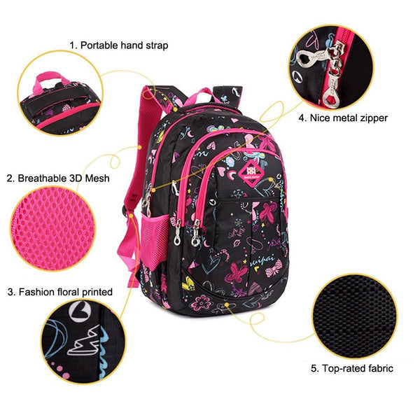 Bebamour School Bag Backpack for Girls Butterfly and Sweetheart Pattern Kids Backpack