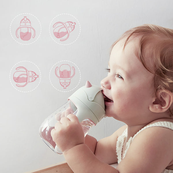 Bebamour Baby Sippy Cup with Straw for Baby and Toddler with Double Handle BPA Free, No Spill Safe Learner Bottle
