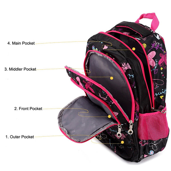 Bebamour School Bag Backpack for Girls Butterfly and Sweetheart Pattern Kids Backpack