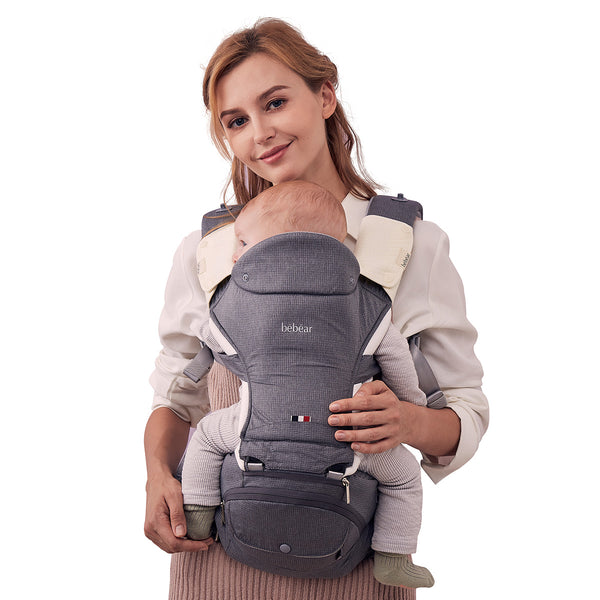 Bebamour Baby Carrier Newborn to Toddler, 6 in 1 Baby Carrier for 0-36 Months, 100% Cotton, Foldable Baby Hipseat Attached 3pcs Baby Drool Bibs