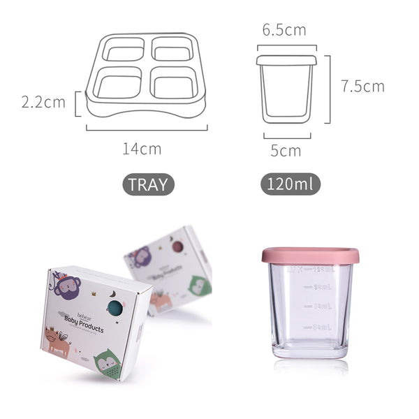 Bebamour Food Storage Containers with Lids for Baby 4 Month+ Portable Toddler Glass Food Container with Tray 4 Pack, 120ML/4 oz, Leakproof Microwave Freezer Dishwahser Safe, BPA Free