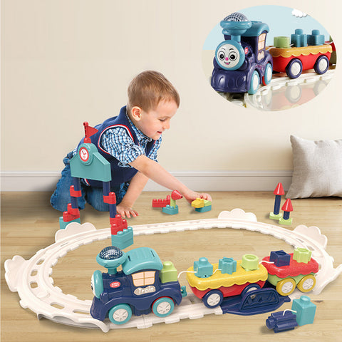 Bebamour Kids Play Trains and Trams Children Stacking Train Toy Set with Music Multicolor Battery Train for Kids Age 3+