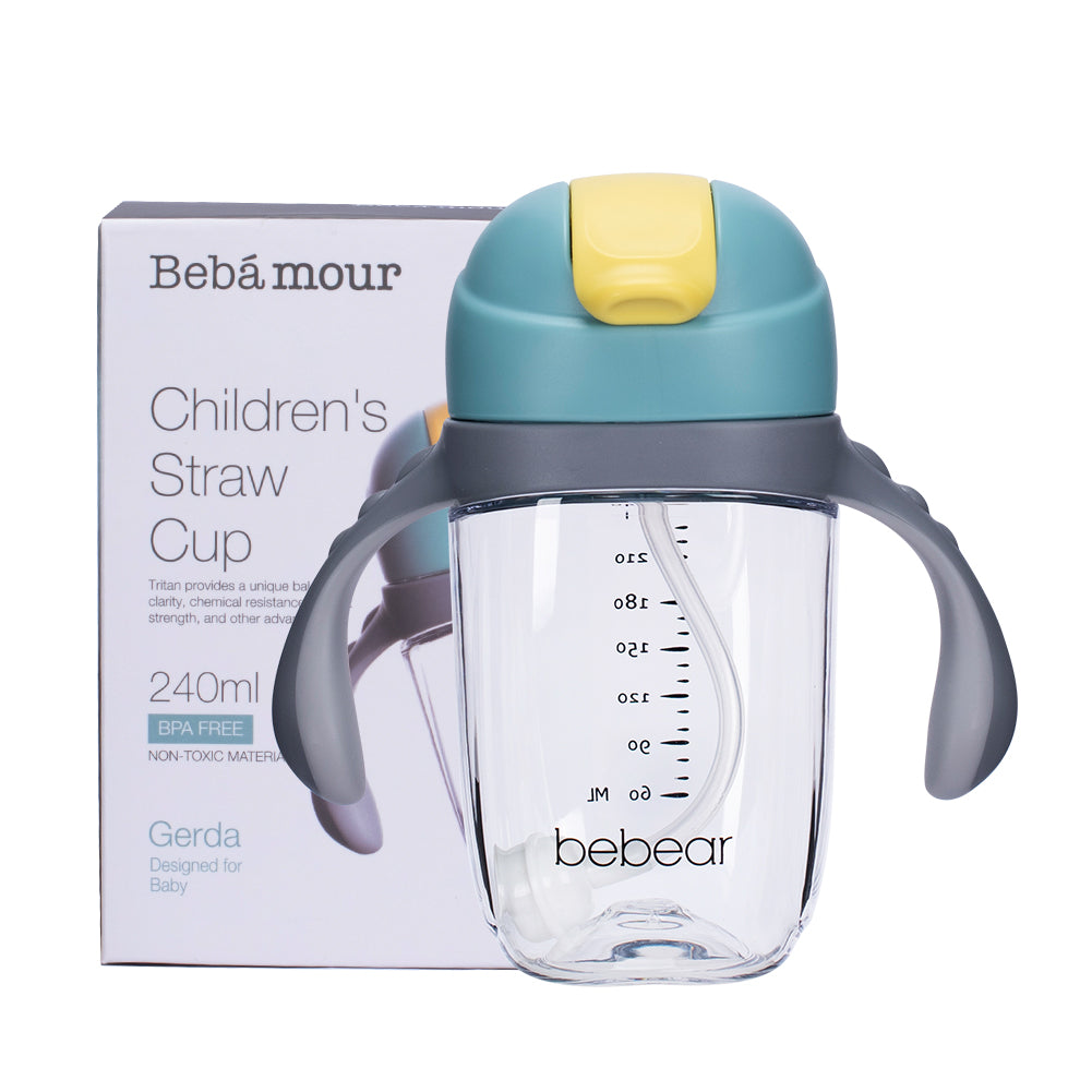 Bebamour Sippy Cup for Baby 6-12 Months Spill-Proof Sippy Cup with Straw for Kids Water Bottle with Soft Silicon Spout Cup for Toddlers, BPA Free, 240ML&300ML