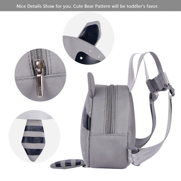 Bebamour Animal Toddler Backpack with Safety Reins Mini Bag with Safety Leash for Children Portable Backpack Rucksack with Safety Harness for Boys and Girls, Grey Bear
