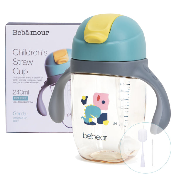 Bebamour Sippy Cup for Baby 6-12 Months Spill-Proof Sippy Cup with Straw for Kids Water Bottle with Soft Silicon Spout Cup for Toddlers, BPA Free, 240ML&300ML